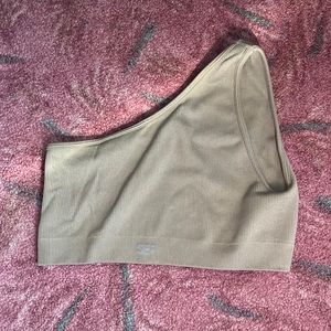 Tan set active one shoulder sports bra
